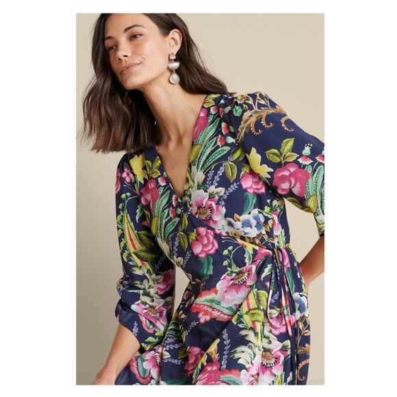 Soft Surroundings Navy Blue Paisley Samantha Maxi Dress Sz.L NWT - Picture 3 of 16